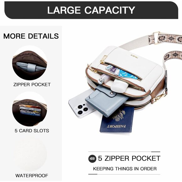 Telena Women Beige With Brown Leather Shoulder Handbags With Adjustable Strap - Picture 4 of 7